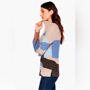 NIC+ZOE Winter Waves knit Sweater mock neck size XS blue brown colorful